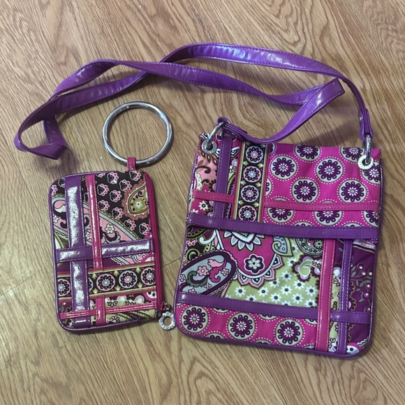 Vera Bradley Handbags - Vera Bradley Purple and Green Paisley Crossbody Bag